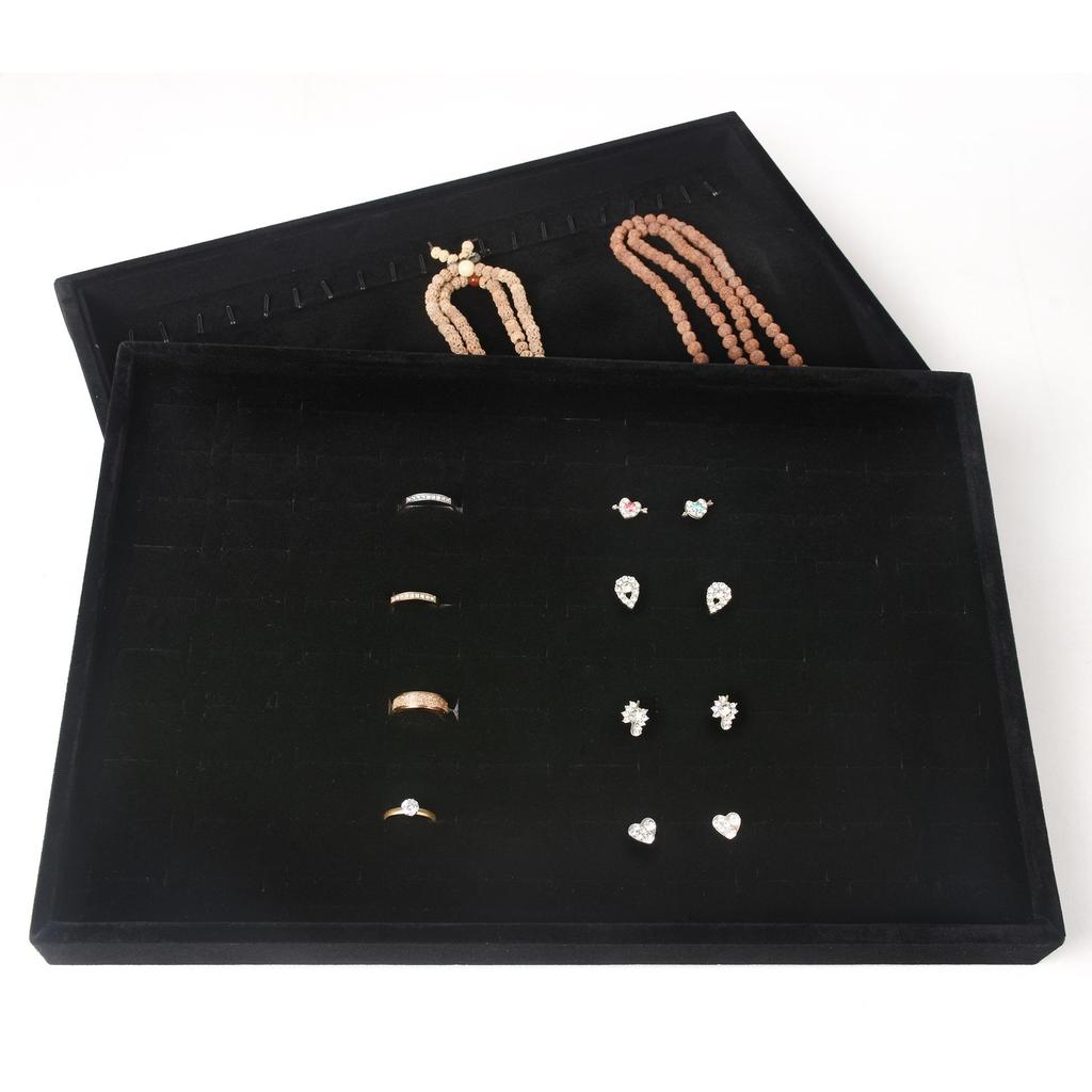 Czarna aksamitna taca na biżuterię: Pudełko ekspozycyjne na pierścionki, naszyjniki, bransoletki i wisiorki dla sprzedawców