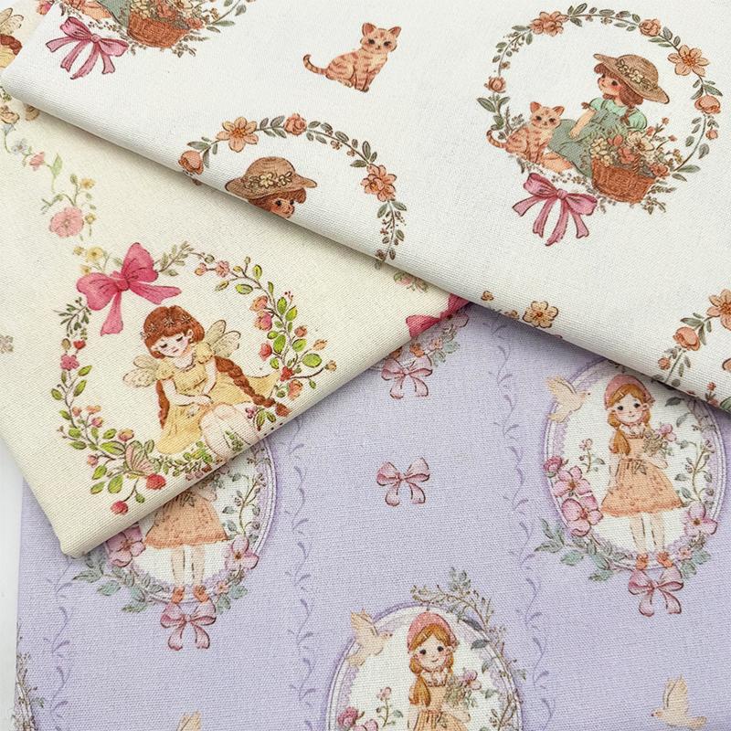 0.5m/1m/2m Encrypt Cotton Linen Cartoon Princess Girl Printed Fabric for Decorative Cloth Tablecloths Curtains DIY Sewing Fabric