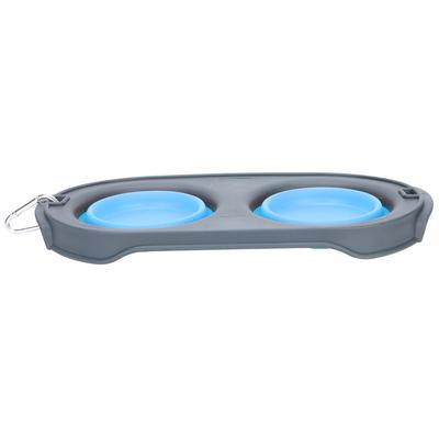 Pet Folding Bowl Portable Water and Food Feeding Dog Bowl Cat Folding Double BowlBlue