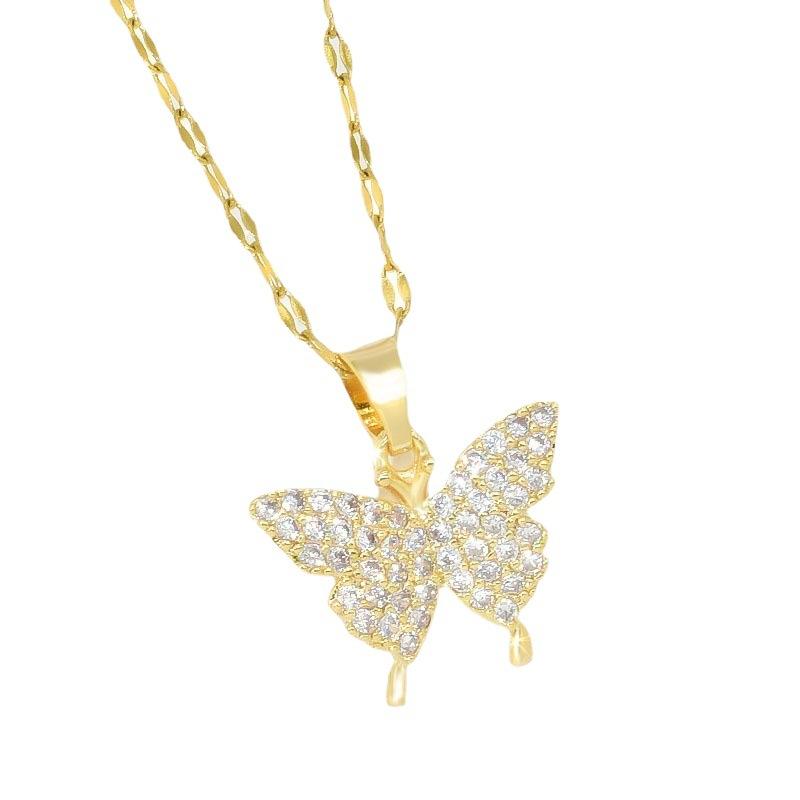 Design Butterfly Necklace Women'S High Sense Simple Versatile Trend Full Diamond Pendant