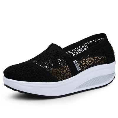 Chaussures Femme 2024 Sandales de Sport Respirantes en Maille Été Compensées Plateforme Lacets Baskets Femme Tissage Chaussures Décontractées Sandalias