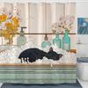Peaceful Cat Shower Curtain Set Sleeping Feline Art Waterproof Bathroom Shower Curtain Serene Window Scene Print Cozy Home Decor