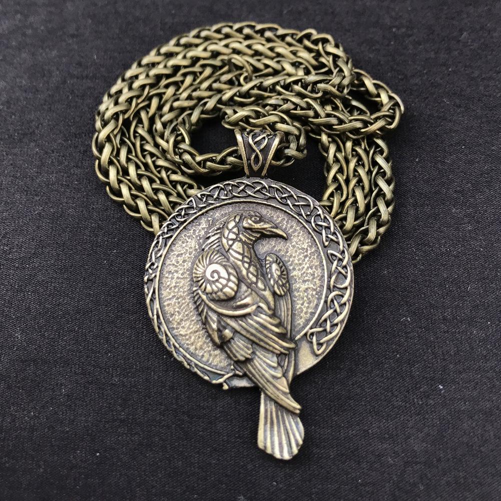 Nordic Charm Necklace Viking Crow Pendant Black Bird Celtic Crow Necklace Men's Popular Ornament