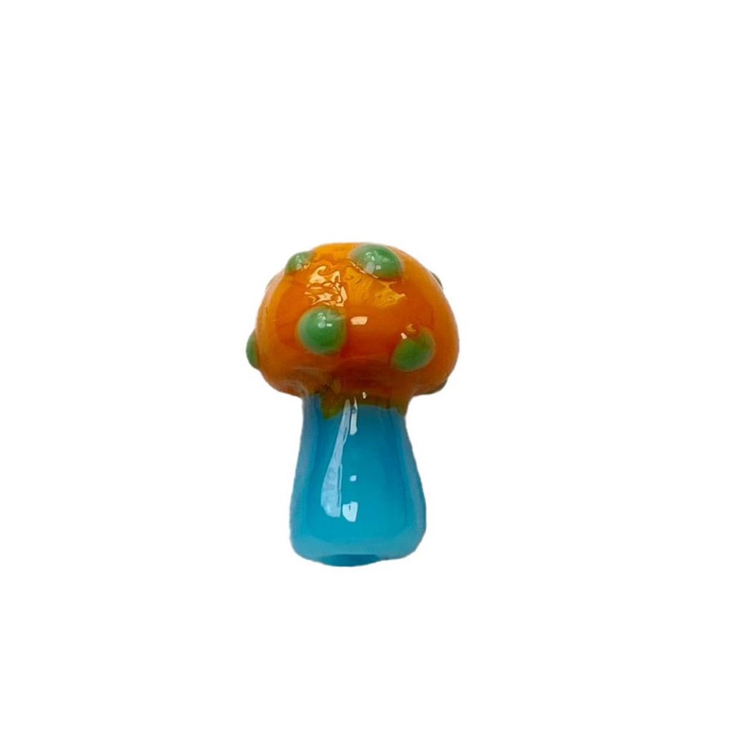 Glazed Handmade Mushroom Beads with Straight Holes - Irregular Polka Dot Design