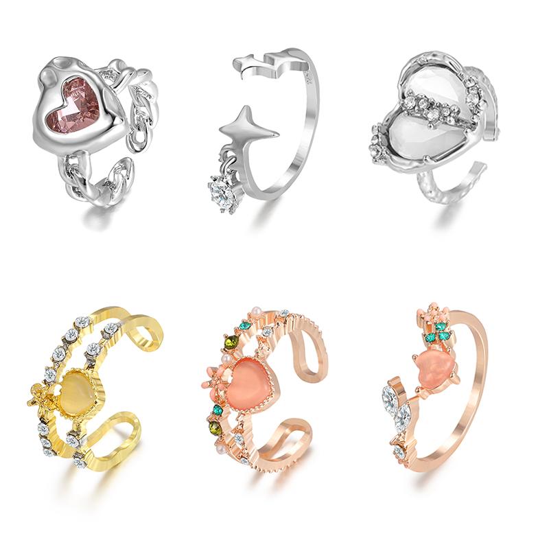 Y2k Kristall Herz Ringe Set Für Frauen Mädchen Vintage Zinklegierung Farbe Unregelmäßige Ringe Mode Kpop Zirkon Ringe Party Zirkon Geschenke
