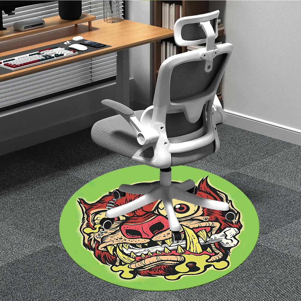 1pc Zombie Wolf Office Round Area Rug, Indoor Mat Suitable For Office, Under Office Chairs Bedroom Living Room Home Decor, Room Deco