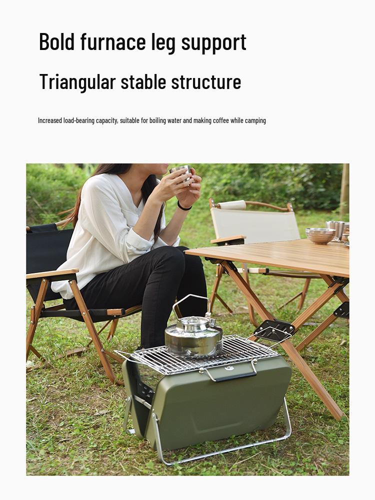 Portable Folding Outdoor Barbecue Grill & Utensils Set