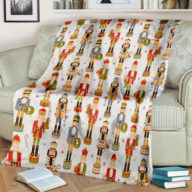 Kreslená deka s vánočním stromkem a Louskáčkem, Měkká přehozová deka pro domov, ložnici, postel, pohovku, na piknik, cestování, do kanceláře, krycí deka pro děti