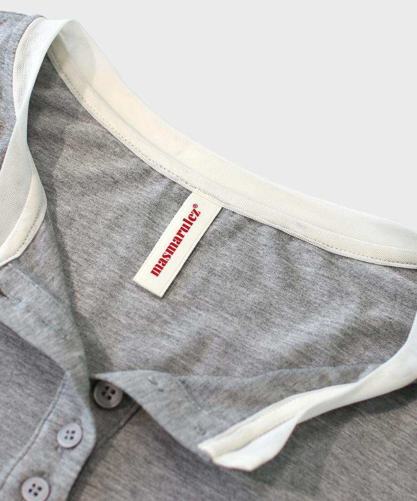 Maseumaluljeueopaeleol Mash Layered Henry Neck Top_Melange Gray