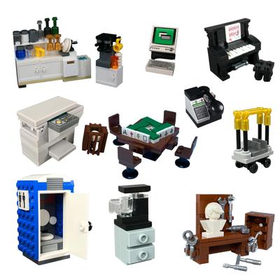 Set MOC Bricks Coffee Cupboard Microscope Toilet Air Conditioner Desk Educational Building Blocks Toys Kids Gifts