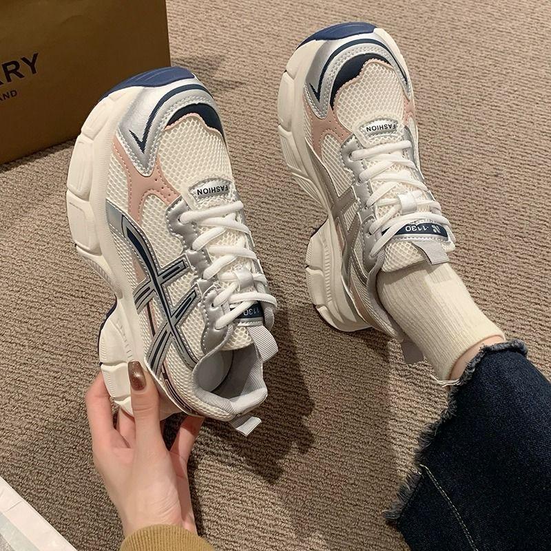 

женские весенне-летние новые универсальные и легкие кроссовки на толстой подошве для бега, жареные уличные сетчатые дышащие спортивные туфли, женский тренд 40 розовый