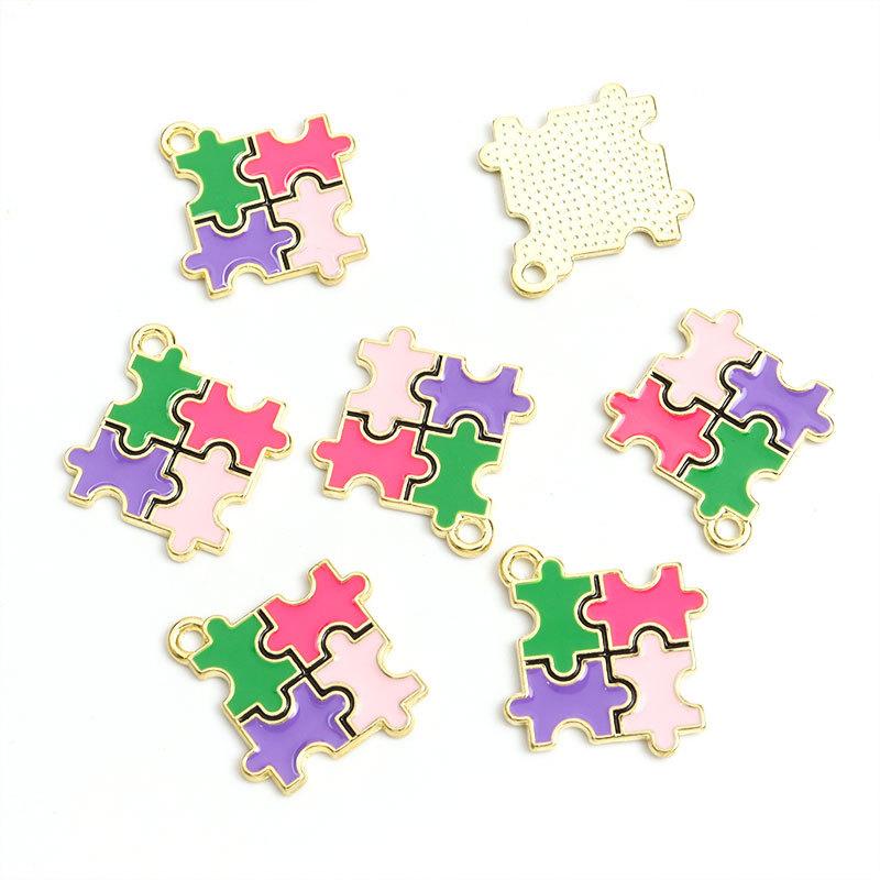 Enamel Charms Heart Shaped Round Irregular Puzzle Alloy Pendants for DIY Necklace Bracelet Earrings Keychain
