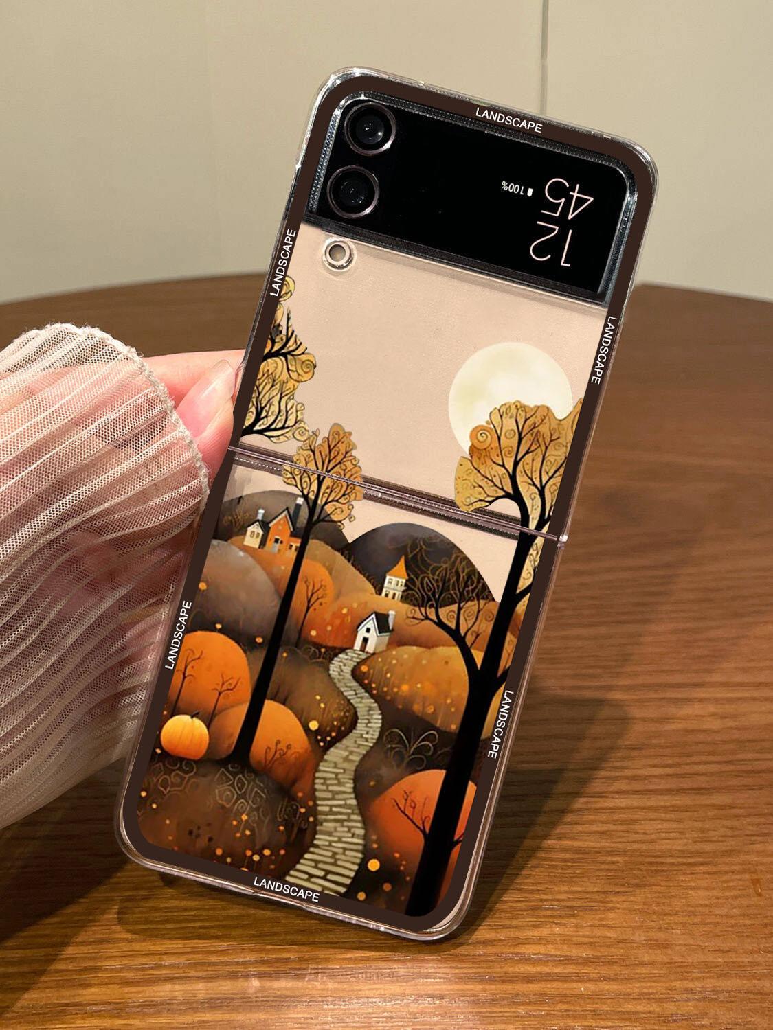 

Autumn Scenery Landscape Phone Case For Samsung Galaxy Z Flip 6 5 4 3 Fallen Leaves Hard PC Clear Folding Cover For ZFlip5 Coque Samsung ZFlip 5