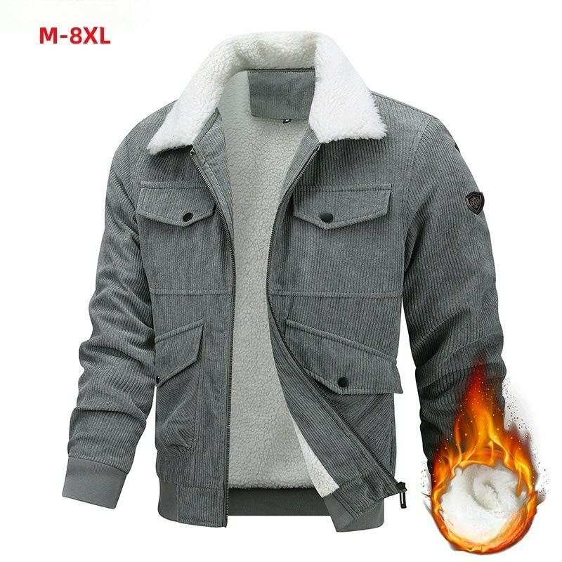 Jacket Men's Winter Style Men's Lapel Jacket Plus Velvet Thickened Casual Plus Size Warm Tooling Top