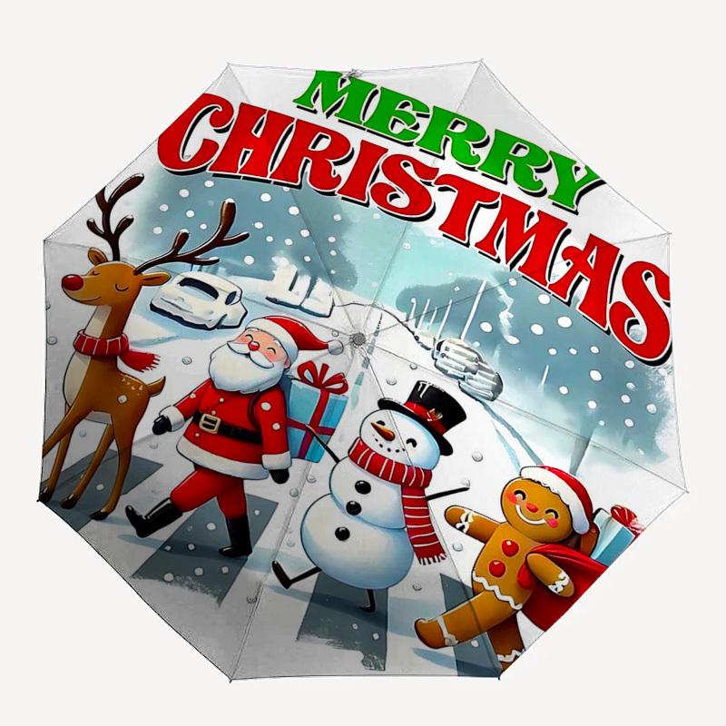 1pc Merry Christmas! Automatic Opening/Closing Umbrella, Festive Gift for Fans, Travelers & Daily Use (8-Bone Iron Frame, Portable Design).V042