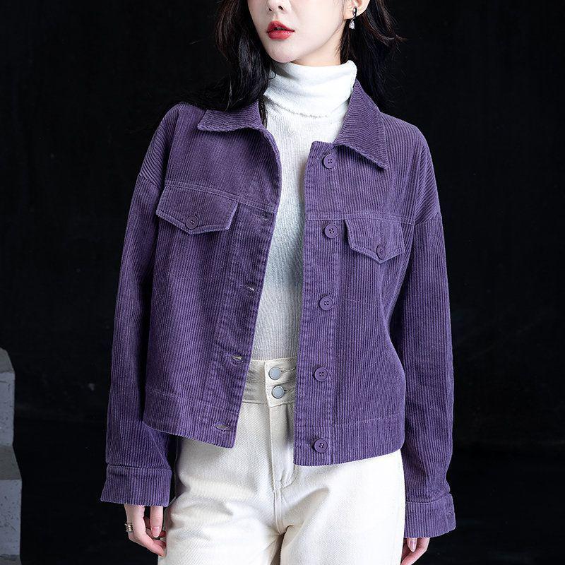 Damen Cordjacke - Herbst 2024 Kurze einfarbige Oberbekleidung