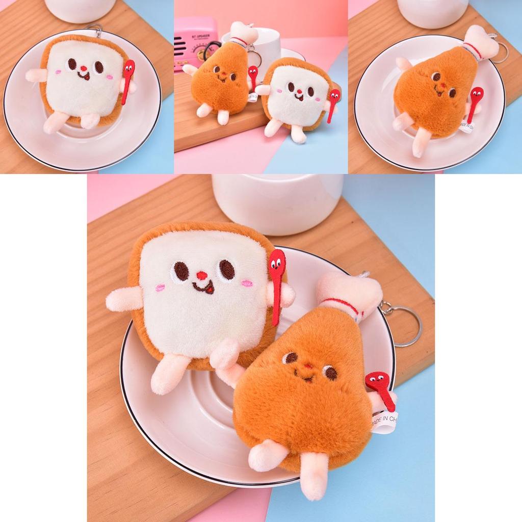 Cute Cartoon Food Plush Keychain Adorable Small Chicken Leg And Toast Pendant