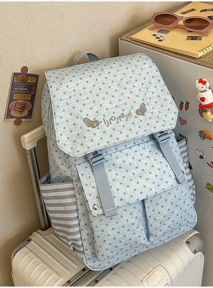 Schoolbag Light Pink Condensed Polka Dot Woven Schoolbag Student Party Gentle Sweet Sister Wind Summer Travel Lightweight Versatile Backpack