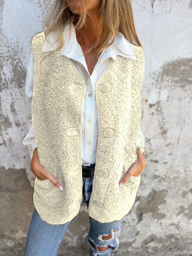 2025 Lambswool Fleece Button Vest Jacket - Autumn/Winter Collection