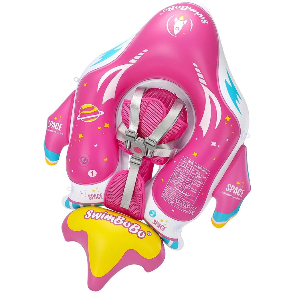 YXTC Baby Float with Foot Compartment and Roof, Rocket-Shaped, for Babies, UV Protection, SPF50+ Sunscreen, Removable Sunshade, Baby Float for Water