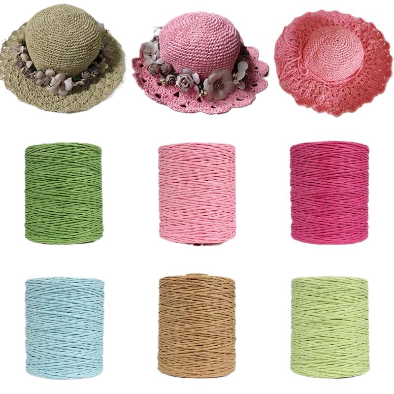 280M/Roll Cushion Baskets Knitting Material Hat HandBag Colorful Threads For Summer Hand Knit Crochet Natural Raffia Straw Yarn