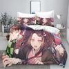 Demon slakter: Kimetsu no Yaiba kamado Nezuko Anime 100% Polyester Sengetøy Sett Dynetrekk Sett Trykt Tegneserie Hjemmeinnredning