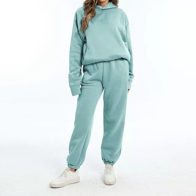 Tweedelige set dikker fleece sweatshirt dames winter oversize hoodies elastische harembroek past vrouwelijke BF casual kleding