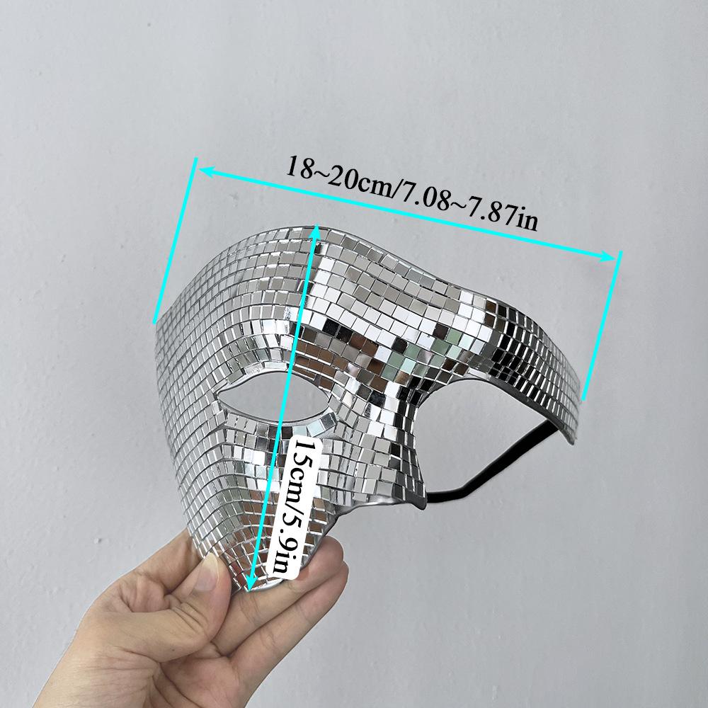 Disco Ball Mirror Half Face Mask, Shiny Laser Reflective Mask for Halloween Party Dance Costume