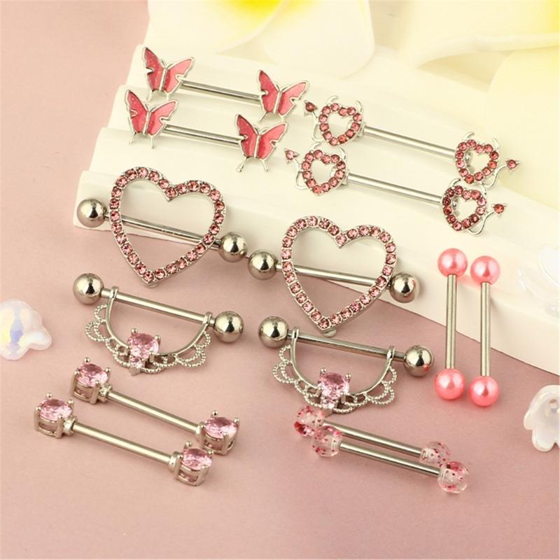Sturdy Stainless Steel Nipple Rings With Zirconia Rhinestones Decoration for Fashionable Occasions Casual Wear