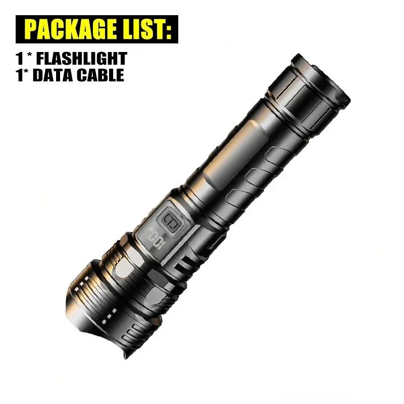 High Power Bright LED Flashlight Built-in Battery USB Rechargeable Outdoor Camping Light Portable Torch Emergency Lighting