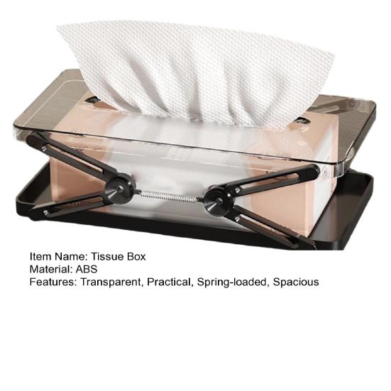 Clear Tissue Box Holder Spring-loaded Tissue Dispenser Transparent Desktop Tissue Box Cover for Home Office Bathroom Car