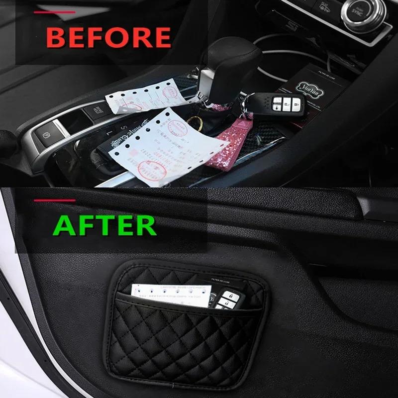 Car Adhesive Organizer PU Leather Storage Bag for Cards Phone Key