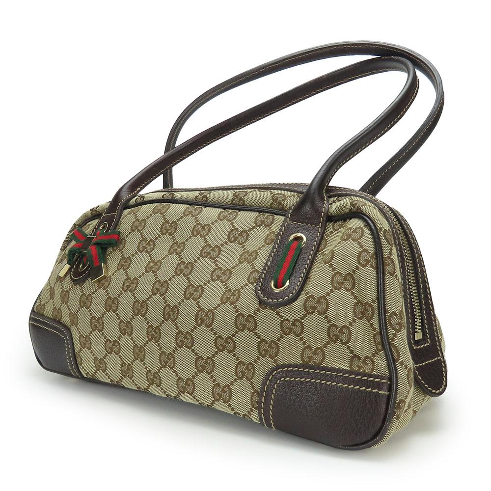 Used GUCCI Boston Bag 161720 Sherry Pretty GG Canvas/leather Beige Dark Brown Shoulder