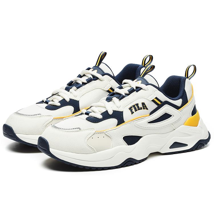 Fila Rayflide Textile, Synthetic Leather Cushioning Lightweight Low Top Casual Shoes Men's White Space Blue F12M242121FCO