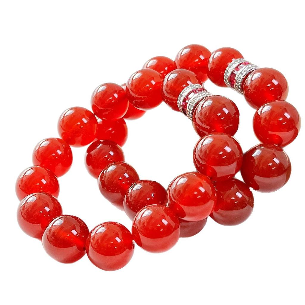 14Mm Large Particle High Quality Pigeon Blood Red Vitreous Natural Chalcedony Agate Bracelet Bracelet