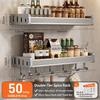 Kitchen Storage Rack Wall Mounted Knife Holder & Spice Organizer Multi-functional Seasoning Storage Shelf for Home No Drilling