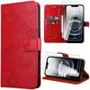 Protective Case - BOOLING - iPhone 16e - Red Leather Effect with Butterfly Pattern - 2 Tempered Glass