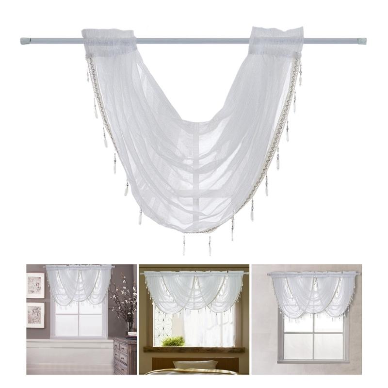Sheer Rod Pocket Window Valance Drape with Delicate Laces and Beads for Adding Elegances To Any Room