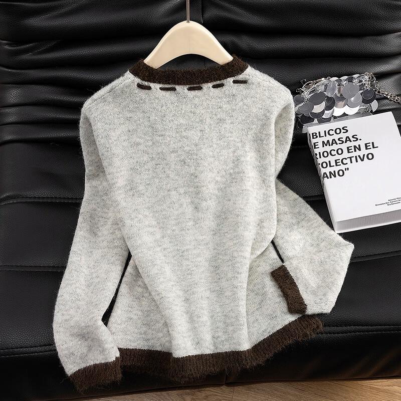 Women's Wool Blend Color Block V-Neck Knit Cardigan