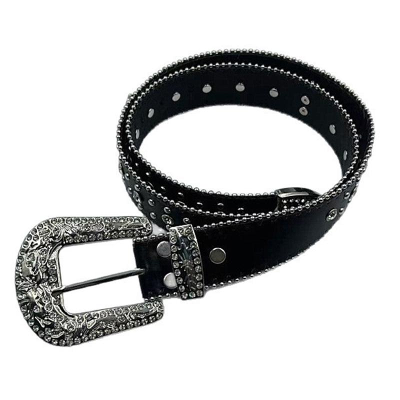 

Women s Timeless Belt Contemporary Style PU Leather Strap With Rhinestones For Everyday Wear 1 чорний