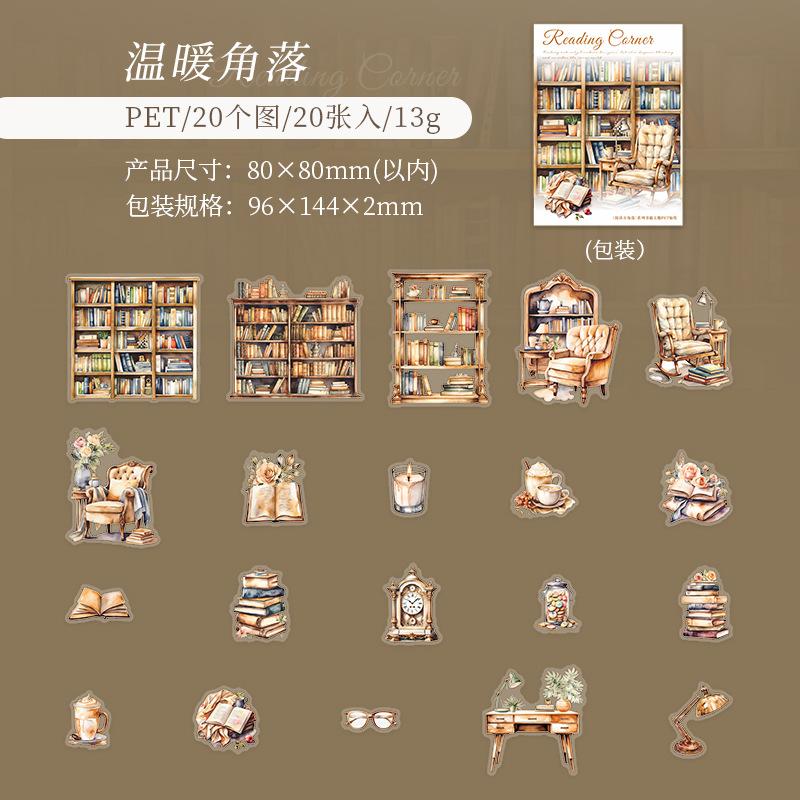 20 pièces Autocollants Décoratifs Vintage INS Reading books en PET Créativité diy Journal Album Scrapbooking Junk Journal Fournitures