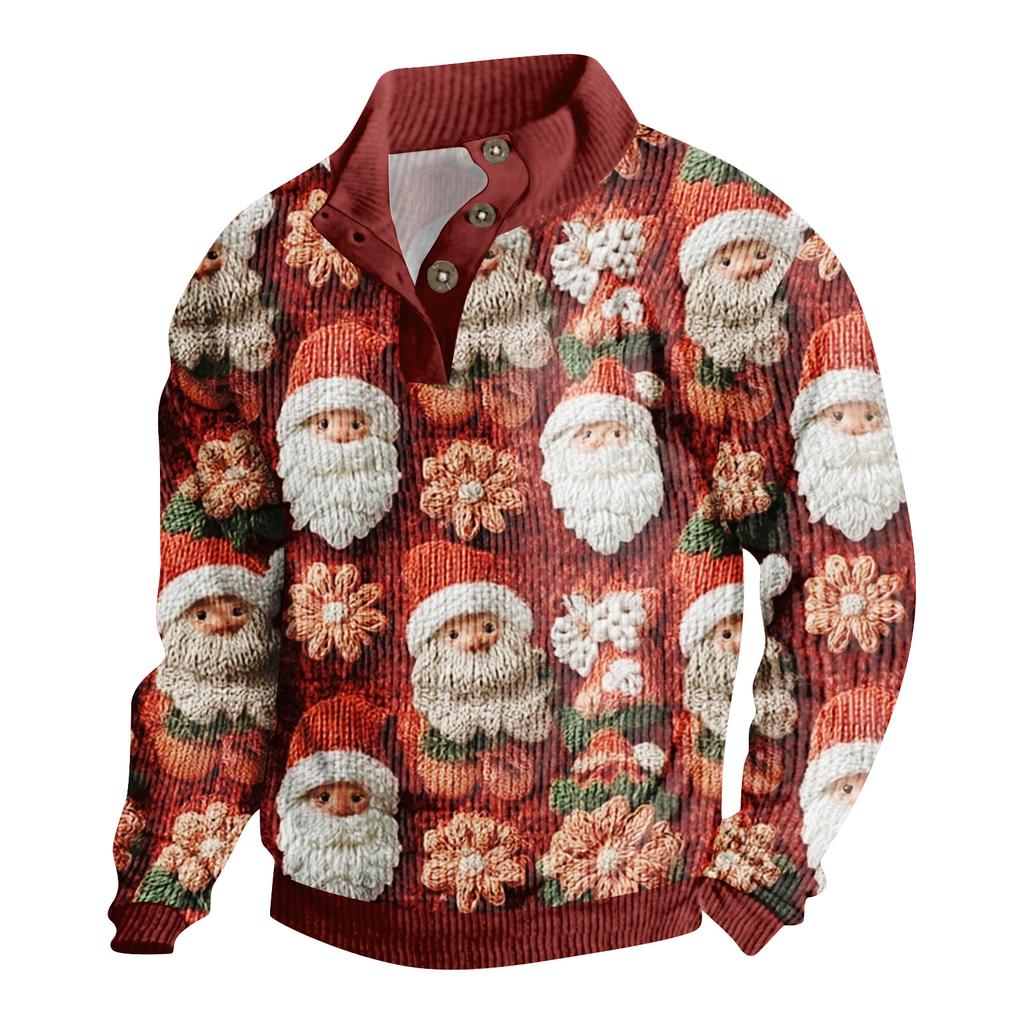 Ανδρικό Κορδούρο Πουκάμισο με Χριστουγεννιάτικη Εκτύπωση και Κουμπιά