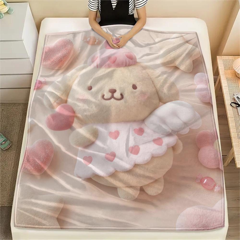 1PC Pompompurin Print Flannel Blanket, High quality All Seasons, Home Decor, Warmth and Comfort, Perfect for Christmas Gifts
