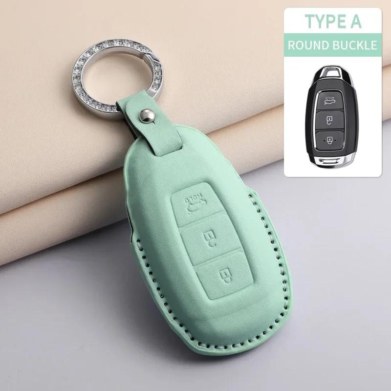 PU Leather Car Key Case Cover Holder Keychain Protective Shell for Hyundai Creta Ix35 Ix45 I10 I30 I40 Remote Key