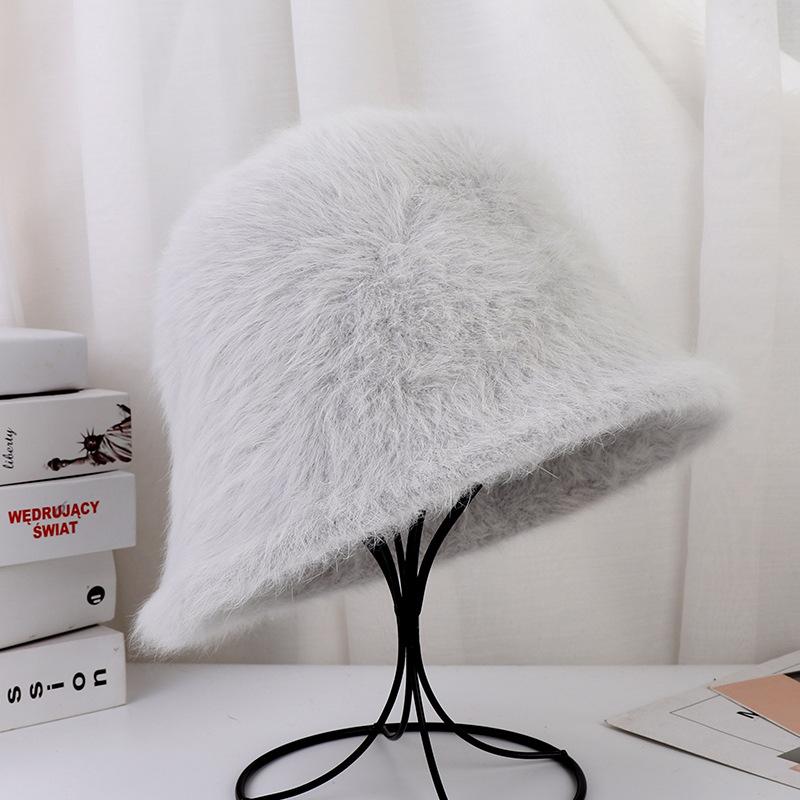 

Осенне-зимняя женская кепка, японская теплая панама из искусственной кроличьей шерсти, модная однотонная панама с круглым верхом для путешествий на открытом воздухе One Size