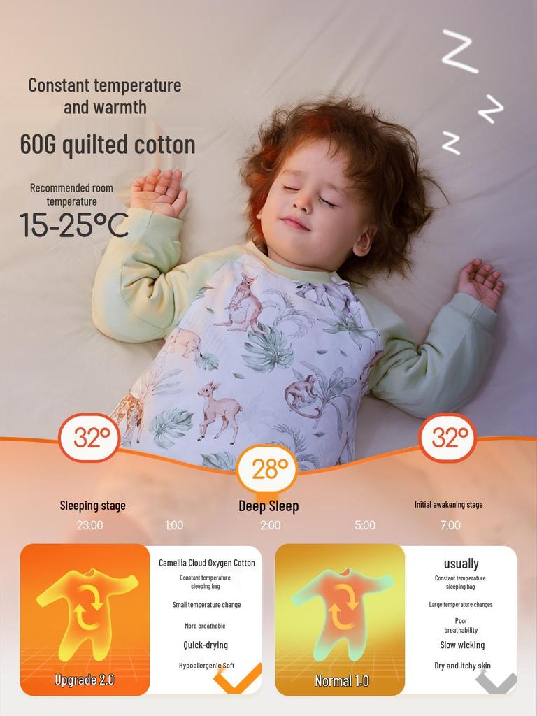 Camellia Constant Temperature Baby Sleeping Bag - Autumn & Winter Quilted Anti-Kick Blanket with Legs for Children