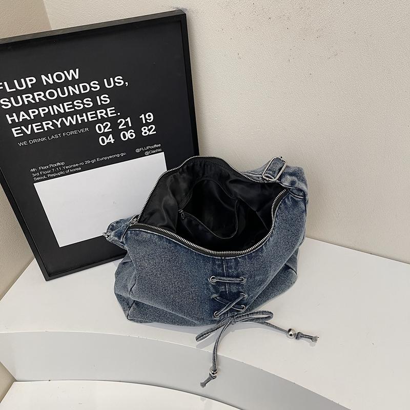 Denim Crossbody Bag Women's Bow Shoulder Bag Commuter Underarm Bag