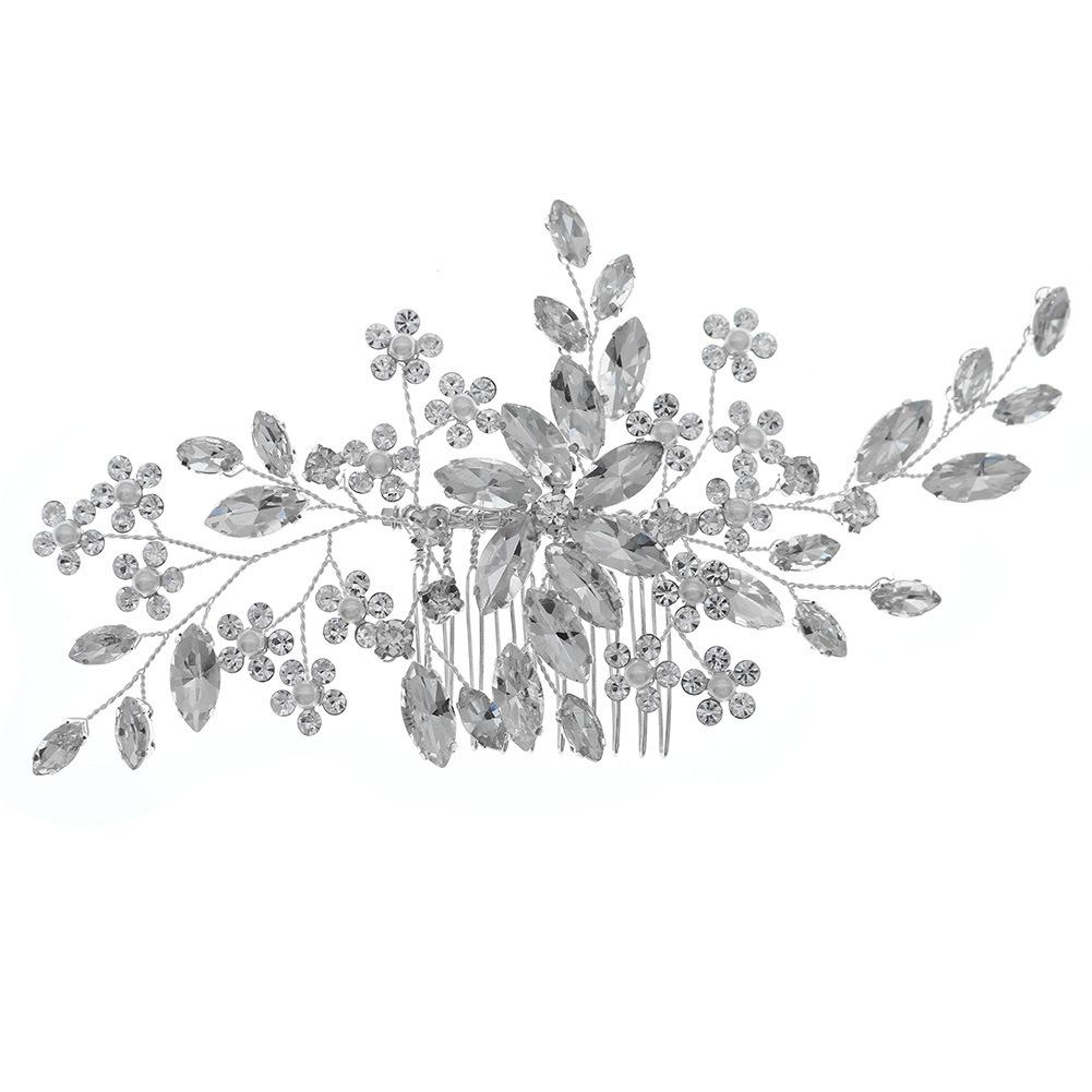 

Bridal Handmade Flower Hair Comb With Marquise Rhinestones For Wedding Updo Bridal Headpiece And Gown Accessories