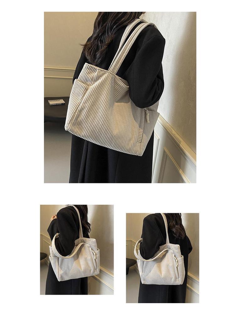 Korean Style Large Corduroy Tote Bag - Versatile Casual Student & Commute Shoulder Bag