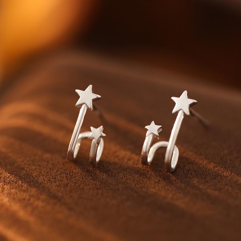 Banyan Tree S925 Silver Korean Star Ear Clip Earrings – Simple, Small Design for Women and Students